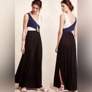 Anthropologie Maeve Elysian Colorblock Maxi Dress Size XXS in black, cream, navy